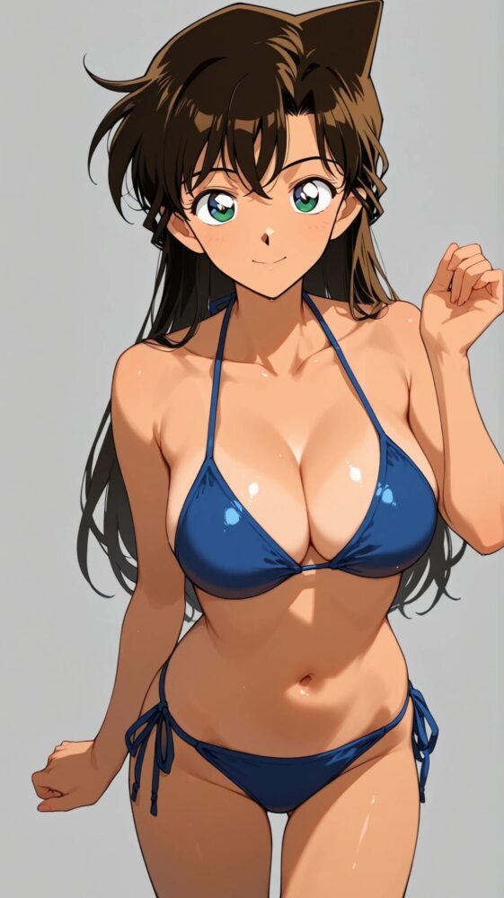 海で遊ぶビキニを着た毛利蘭