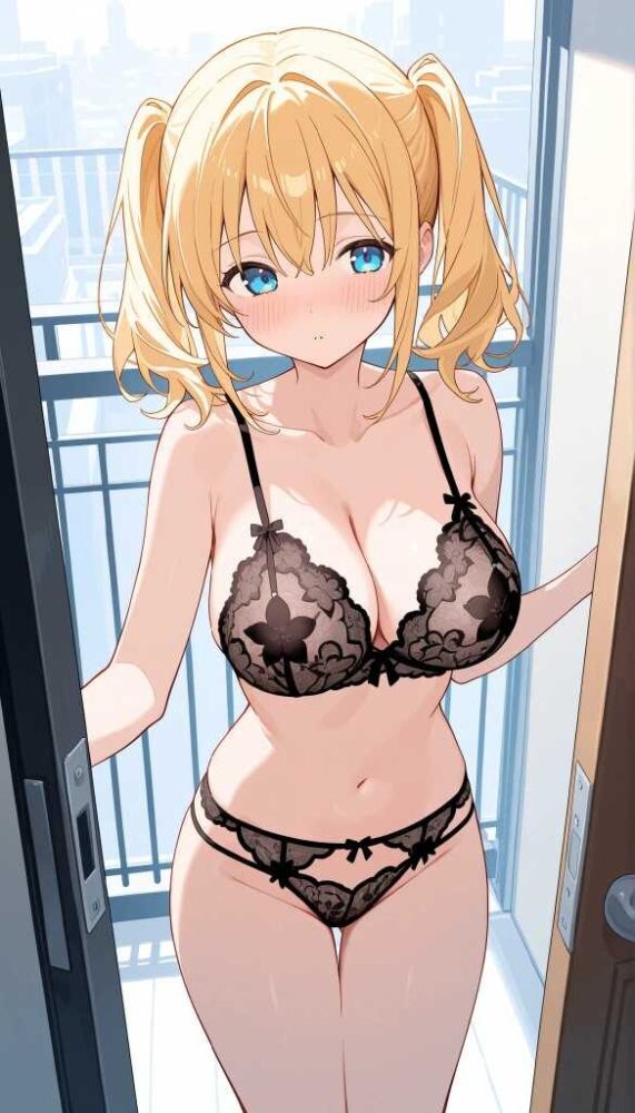セクシーな下着姿の金髪ツインテール巨乳美少女