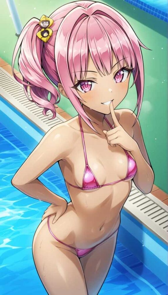 マイクロビキニのツルペタ美少女