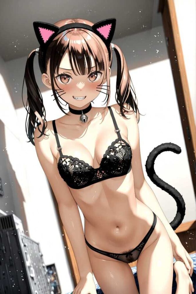セクシーネココスプレをしている美少女