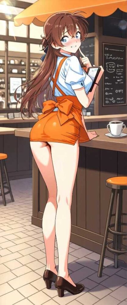 ミニスカすぎるエロい制服のウェイトレス