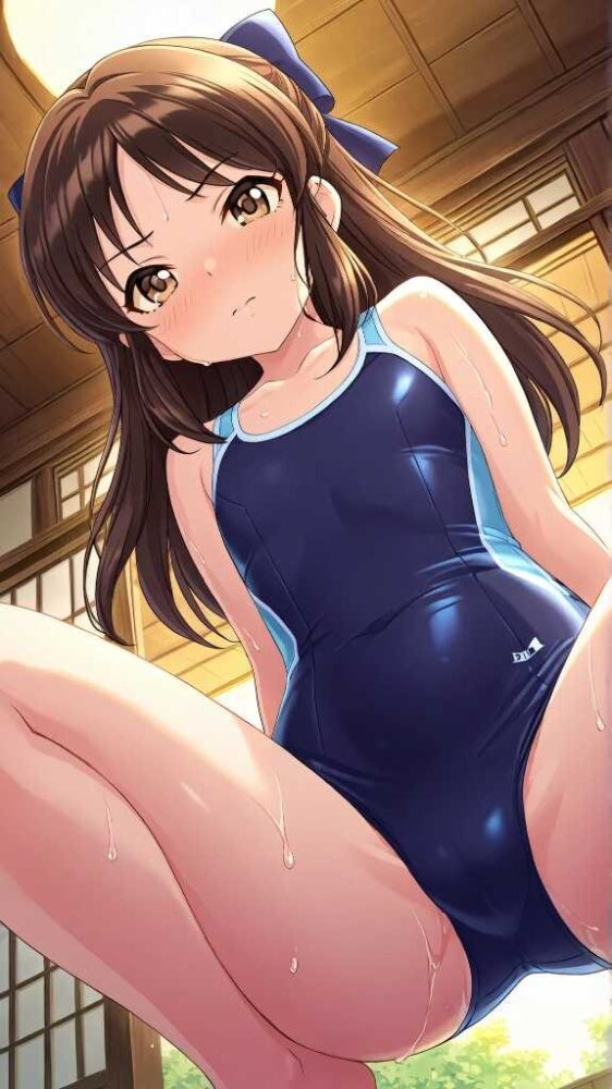 スクール水着美少女のスクワットローアングル