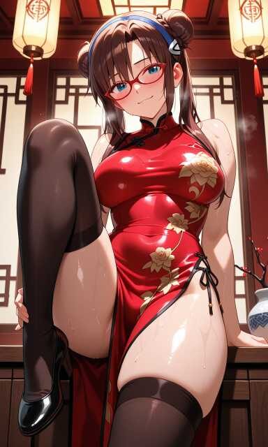 セクシーチャイナドレスを着た真希波マリ