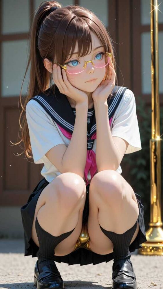 女子高生眼鏡っ娘のしゃがみパンチラ
