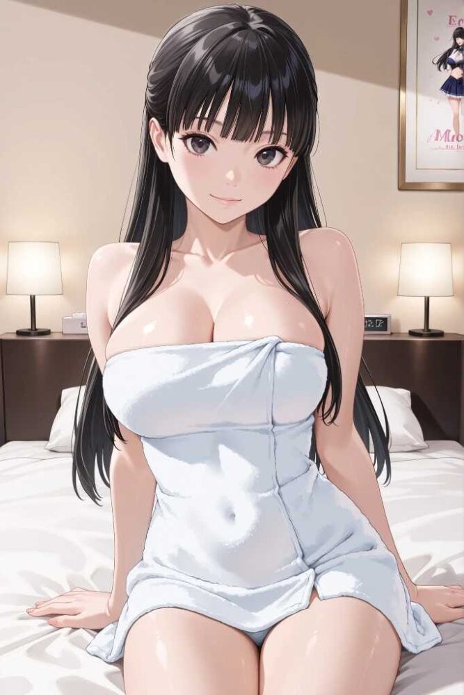 バスタオルだけをまとった巨乳美少女