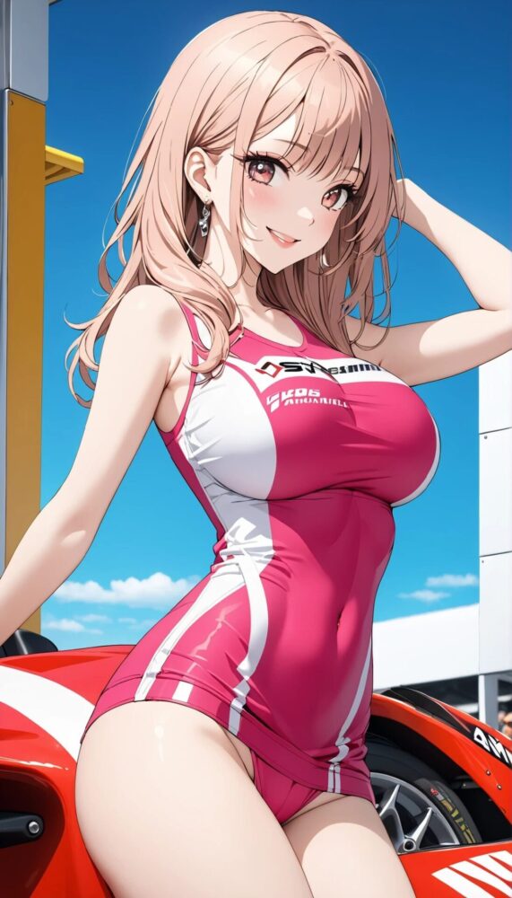 ピンクのレオタードを着たレースクィーン