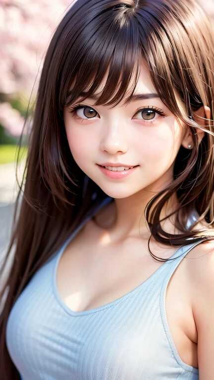 タンクトップを着た巨乳美少女