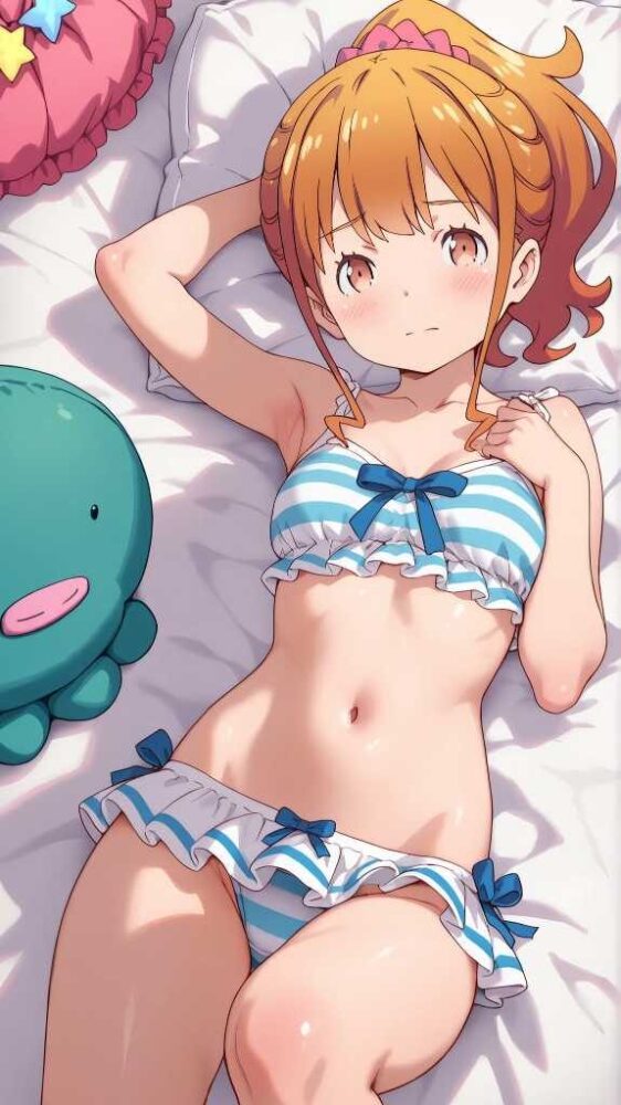 ベッドに下着姿で横たわる神野めぐみ（エロマンガ先生）