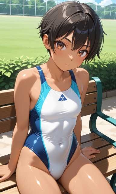 競泳水着を着たボーイッシュな美少女