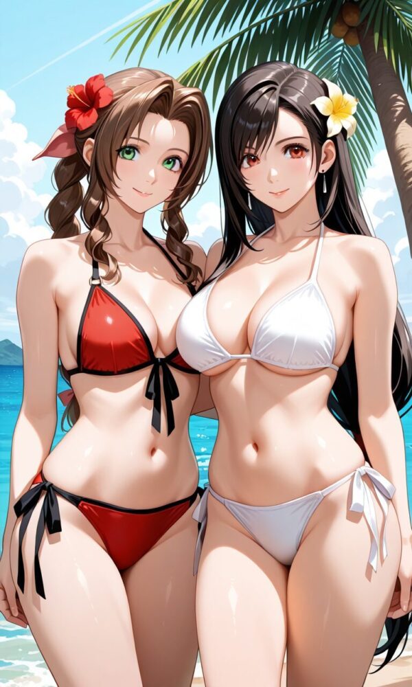 ビキニを着たエアリスとティファ(ファイナルファンタジー7)