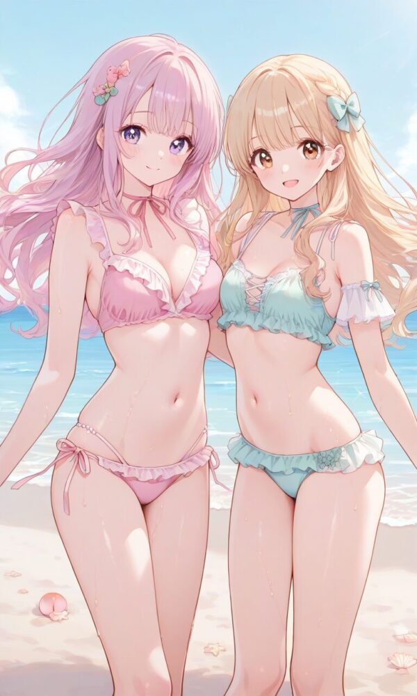 パステルカラーのビキニを着た美少女たち
