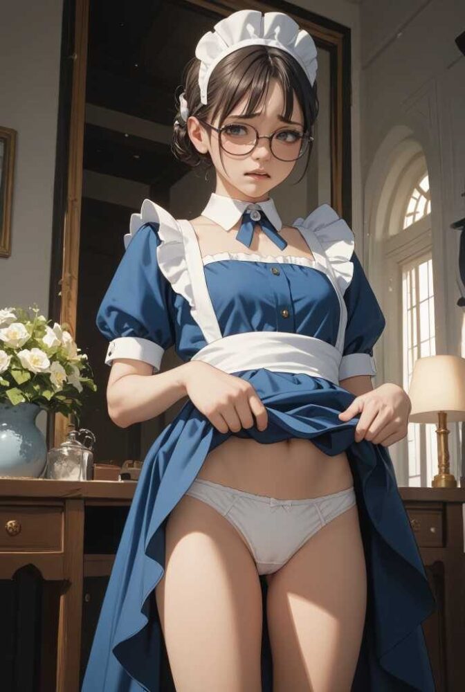 嫌そうな顔でパンツを見せてくれるメイド