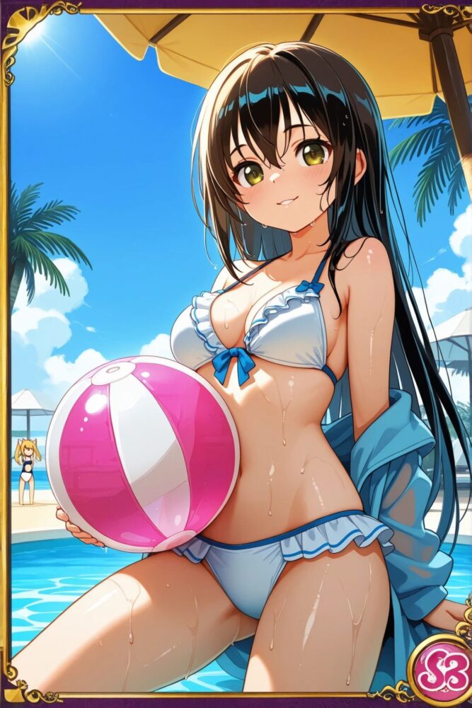 白いフリルビキニを着た美少女