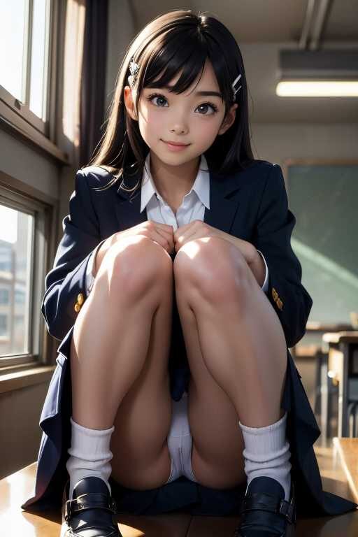 制服女子高生のしゃがみパンチラ
