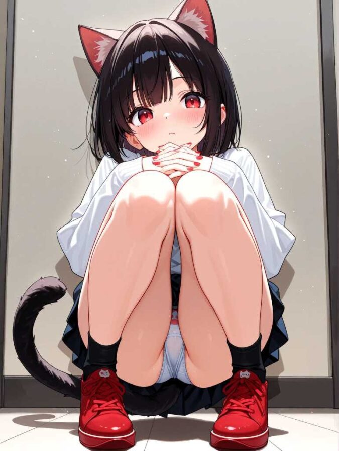ネコ耳ロリ系美少女のしゃがみパンチラ