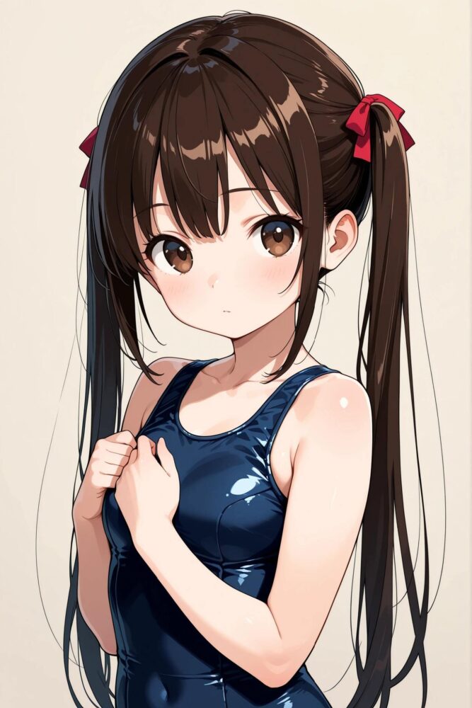 スクール水着を着た貧乳ツインテール美少女