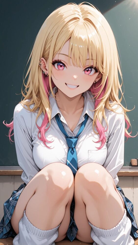金髪ギャル女子高生のしゃがみパンチラ