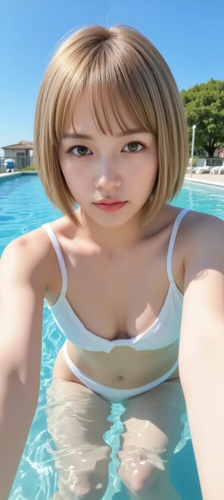 白いビキニの金髪美少女