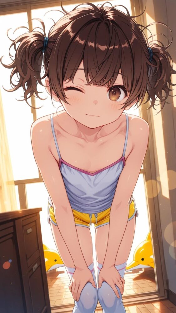 キャミソールの貧乳美少女