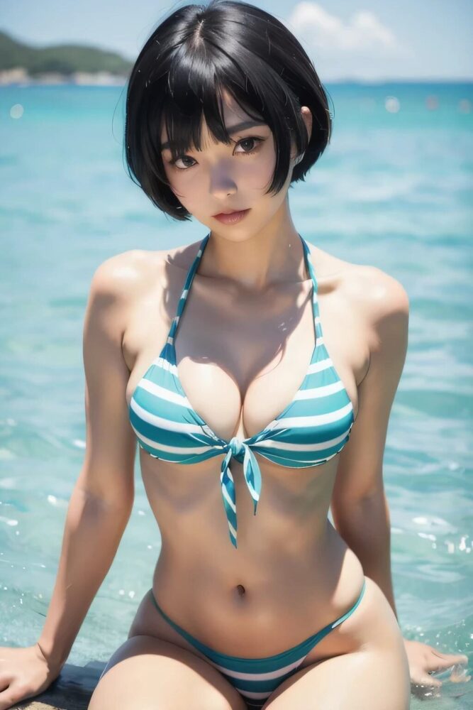 ショートヘアのビキニ美少女