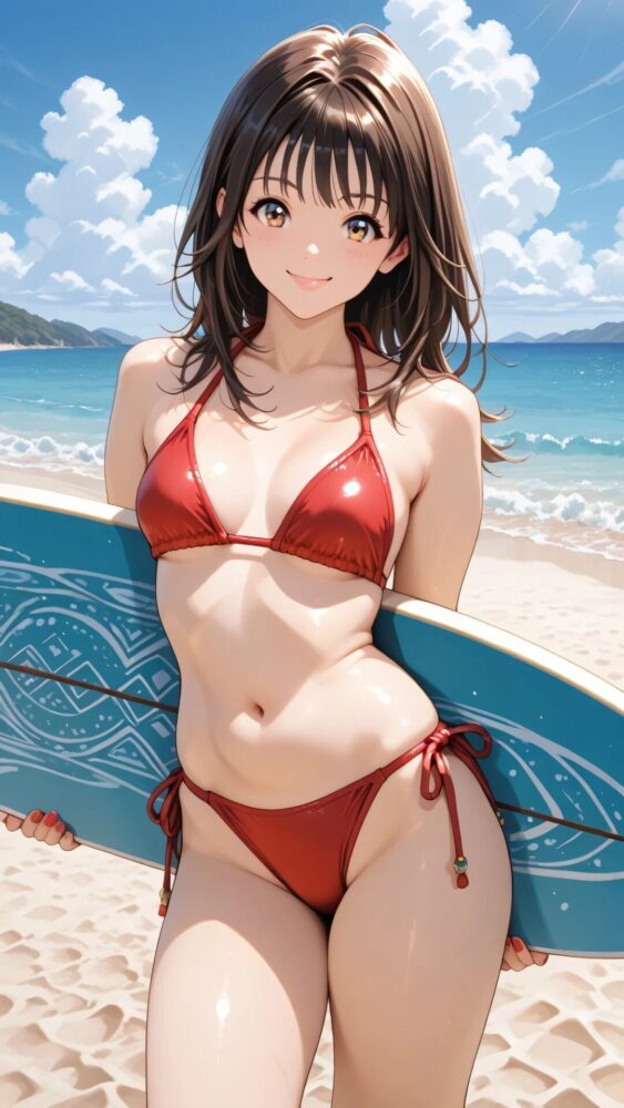 サーフボードを持つビキニ美少女