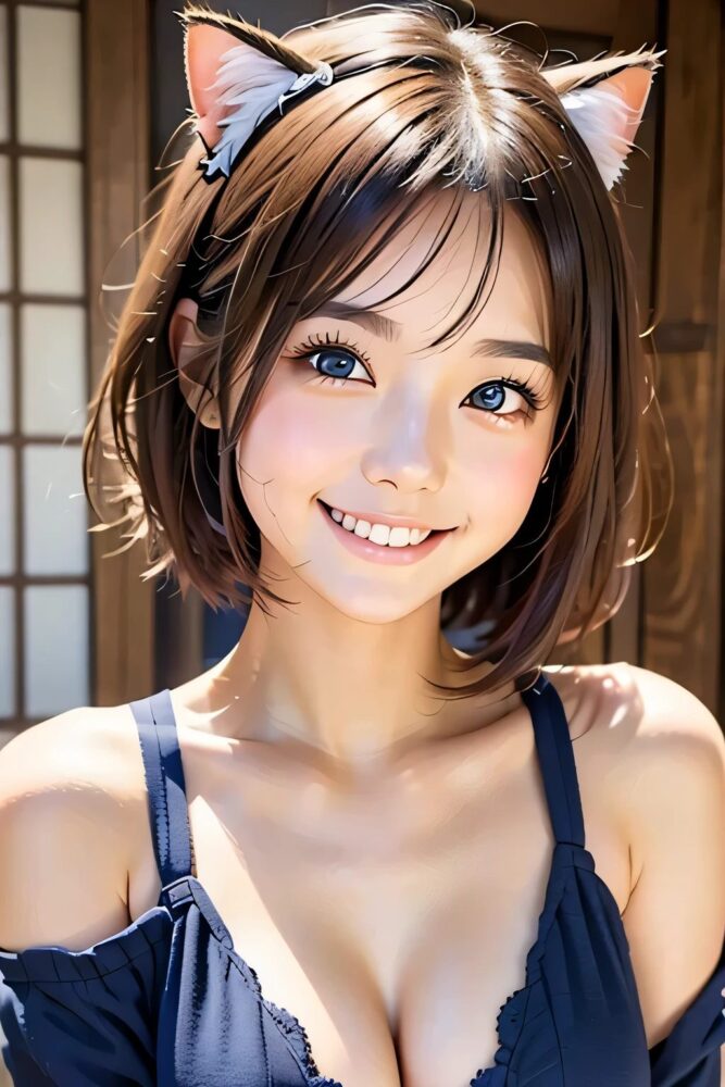 猫耳美少女の胸の谷間
