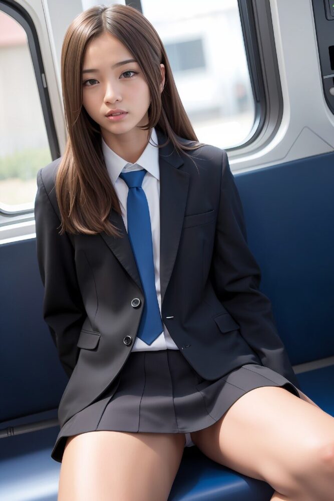 電車内で女子高生のパンチラ