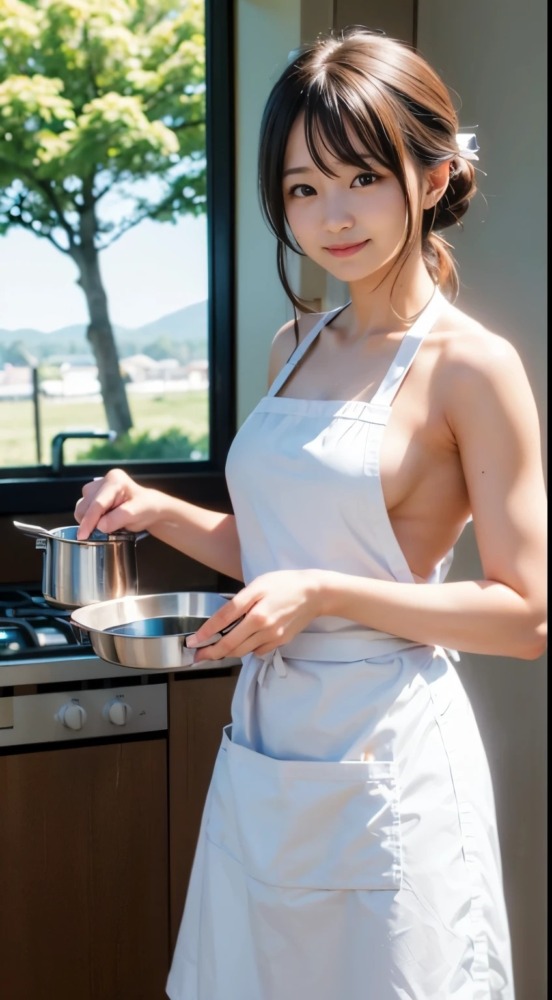 裸エプロンでご飯を作る美少女