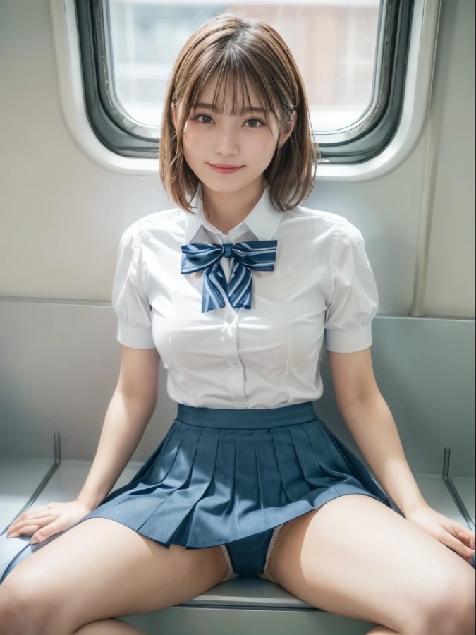 電車とか中で脚を広げてパンツを見せて誘惑する女子高生